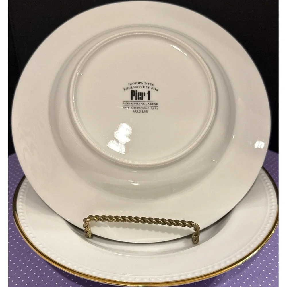 Pier 1 Gold Line Rimmed Soup Bowl‎ Bowls 9 Inch Set Of 2